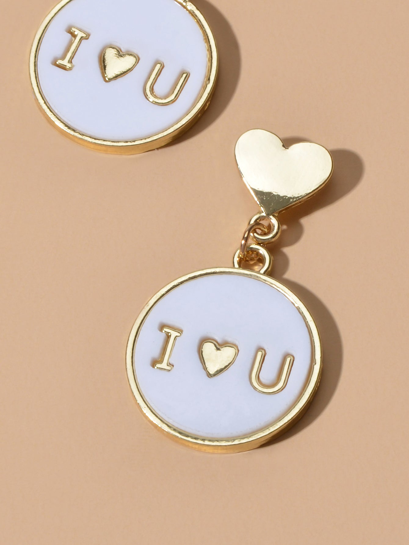 Ladies Jewellery Gold Heart I LOVE YOU Round Dangle Earrings Women