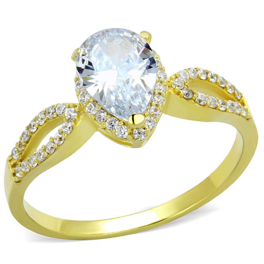 Gold 925 Sterling Silver Ring with AAA Grade CZ in Clear
