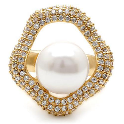 Gold Brass Ring with Synthetic Pearl in White