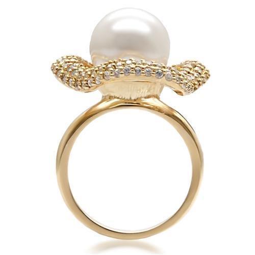 Gold Brass Ring with Synthetic Pearl in White