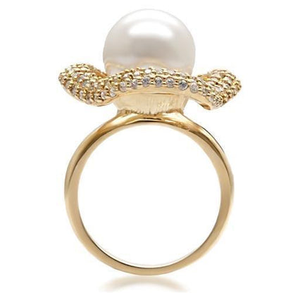 Gold Brass Ring with Synthetic Pearl in White