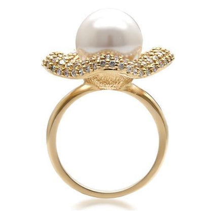 Gold Brass Ring with Synthetic Pearl in White