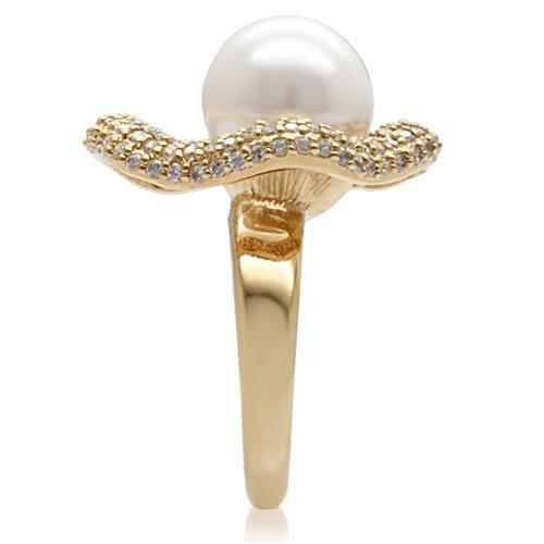 Gold Brass Ring with Synthetic Pearl in White