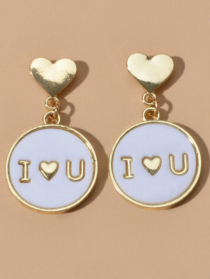 Ladies Jewellery Gold Heart I LOVE YOU Round Dangle Earrings Women