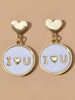 Ladies Jewellery Gold Heart I LOVE YOU Round Dangle Earrings Women