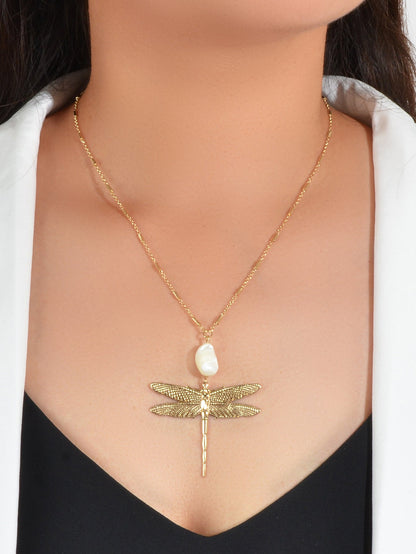 Boho Chic Style Long Chain Shell Dragonfly Charm Trendy Necklace