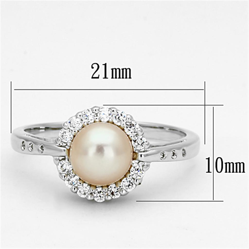 Rhodium Brass Ring with Synthetic Pearl in White