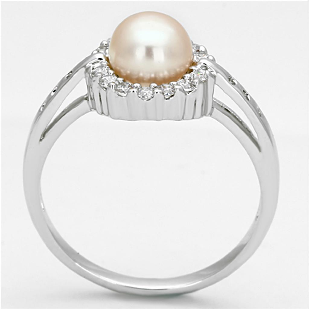 Rhodium Brass Ring with Synthetic Pearl in White