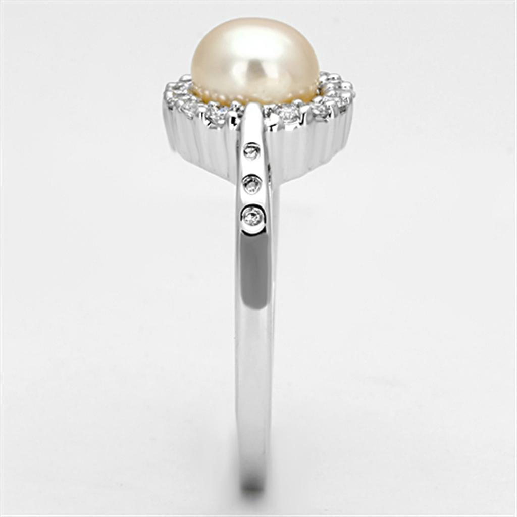 Rhodium Brass Ring with Synthetic Pearl in White