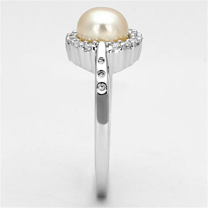 Rhodium Brass Ring with Synthetic Pearl in White
