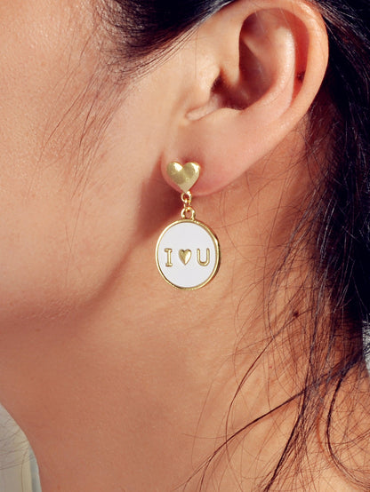 Ladies Jewellery Gold Heart I LOVE YOU Round Dangle Earrings Women