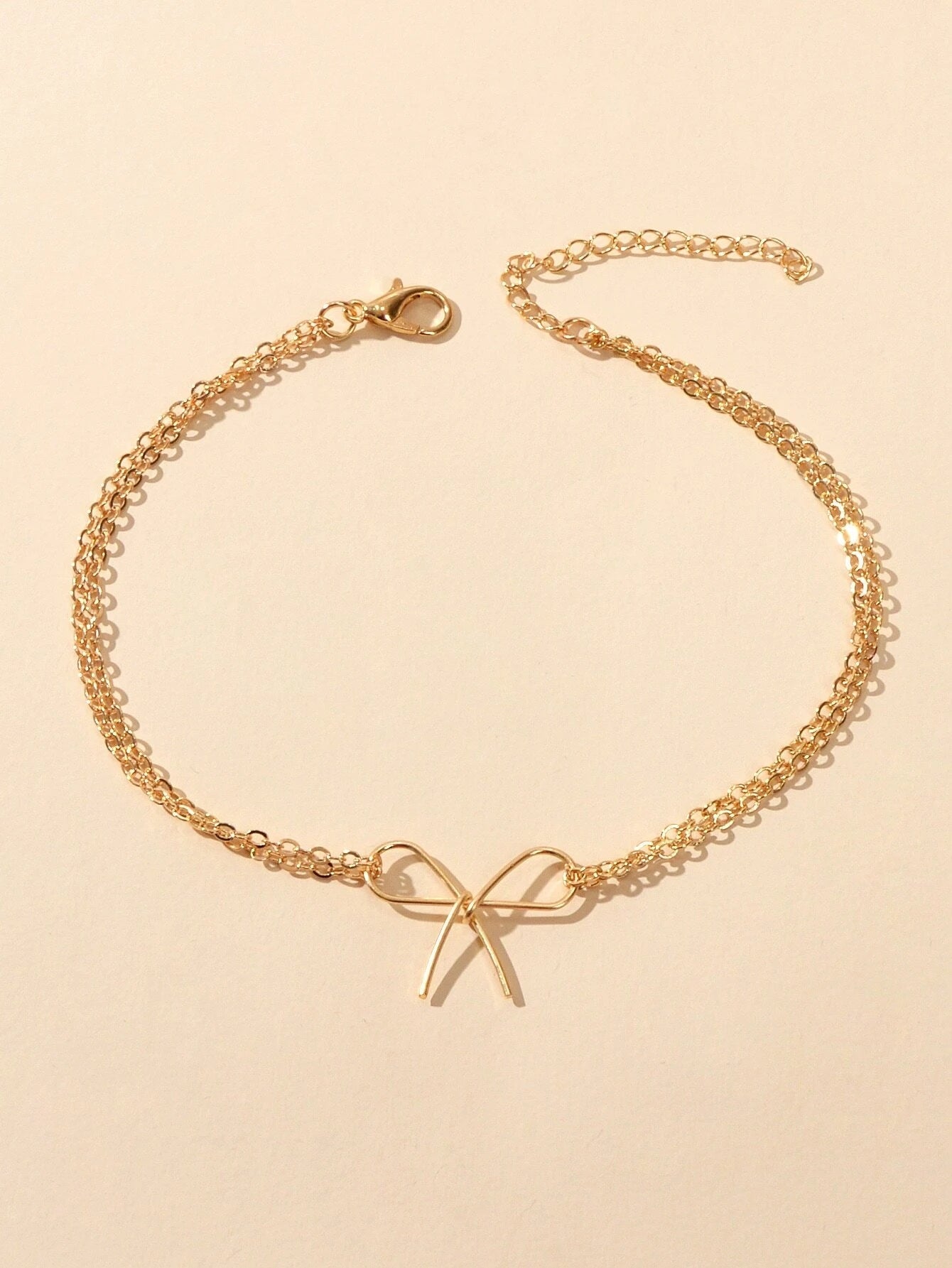 Minimalist Summer Gold Silver Bow Double Layer Chain Anklet Holiday