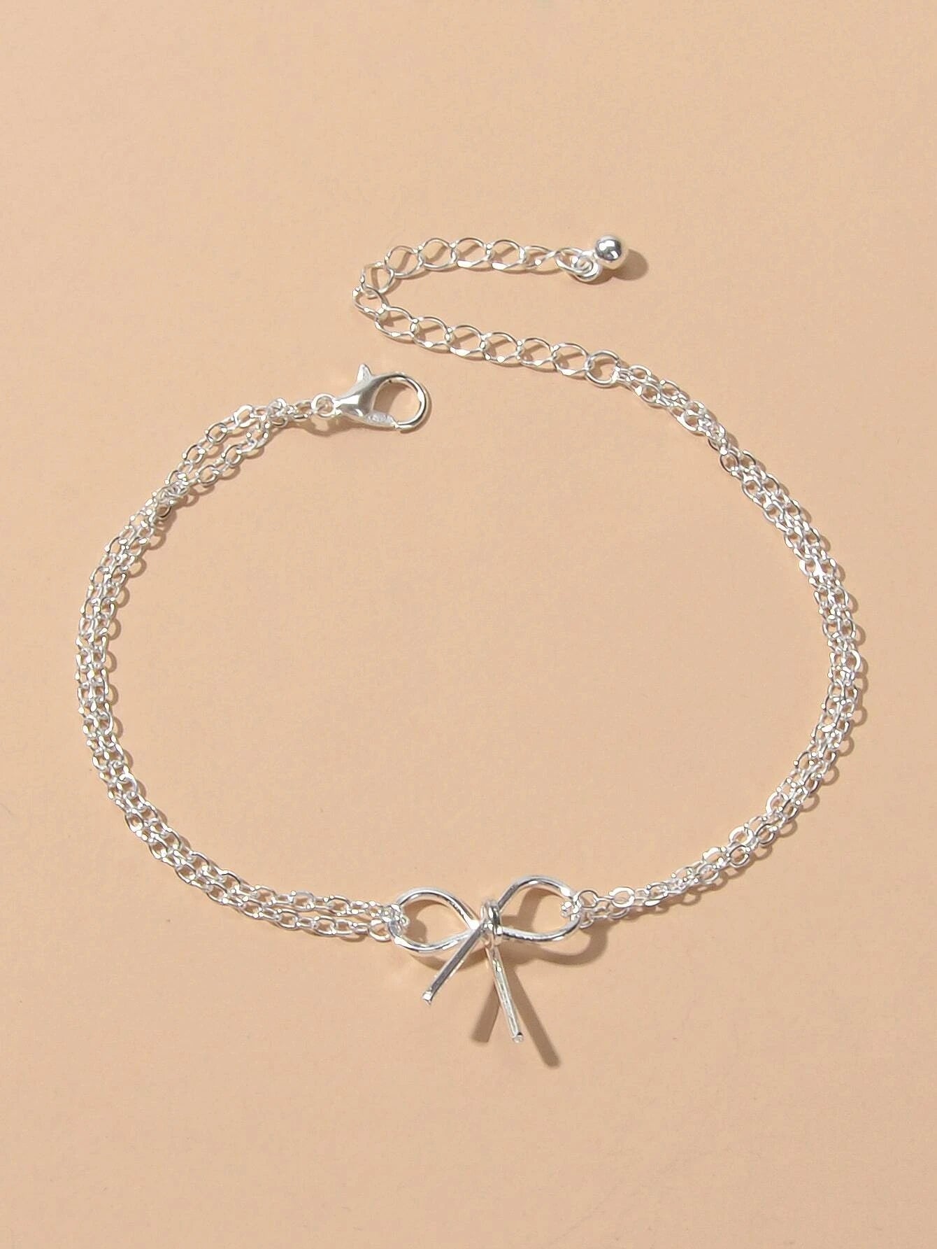 Minimalist Summer Gold Silver Bow Double Layer Chain Anklet Holiday