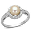 Rhodium Brass Ring with Synthetic Pearl in White