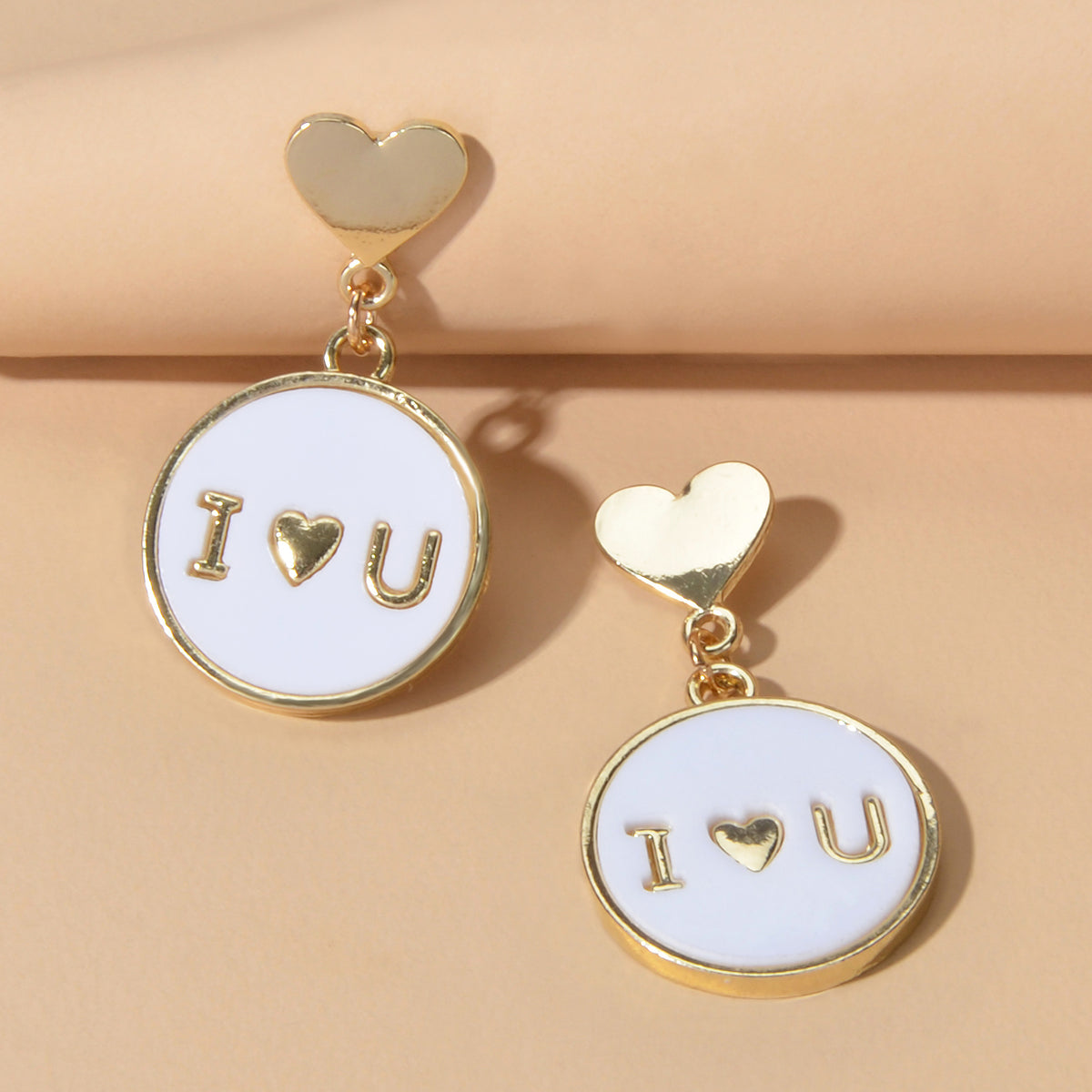 Ladies Jewellery Gold Heart I LOVE YOU Round Dangle Earrings Women