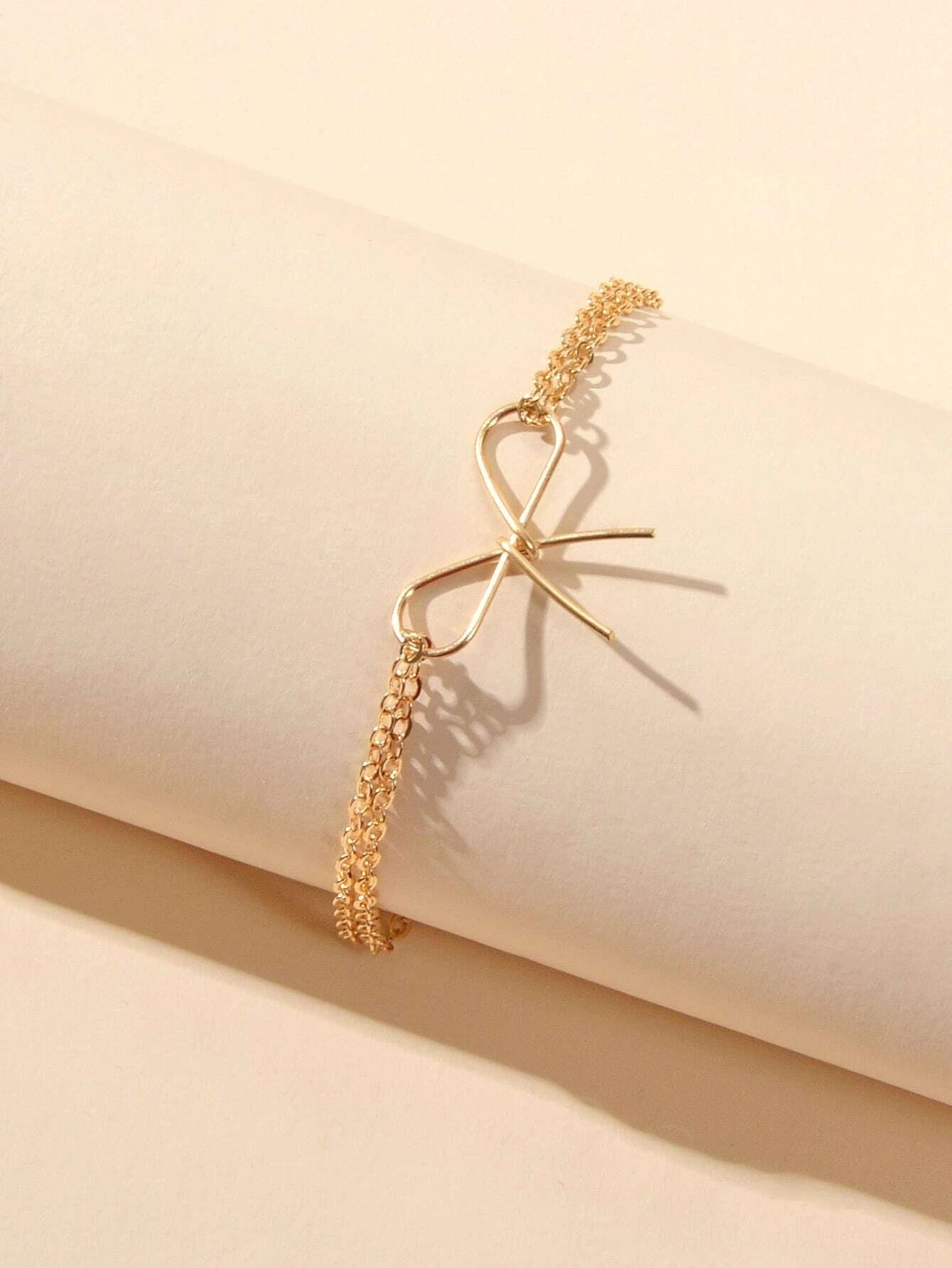Minimalist Summer Gold Silver Bow Double Layer Chain Anklet Holiday