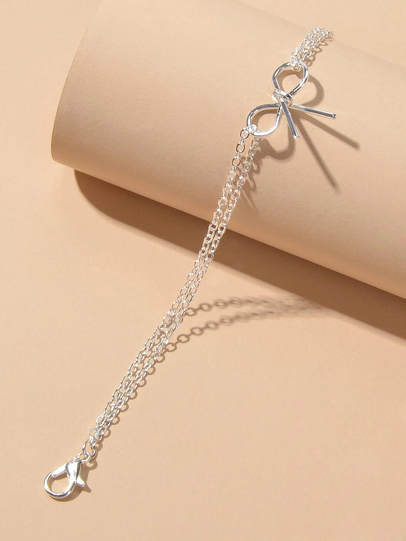 Minimalist Summer Gold Silver Bow Double Layer Chain Anklet Holiday