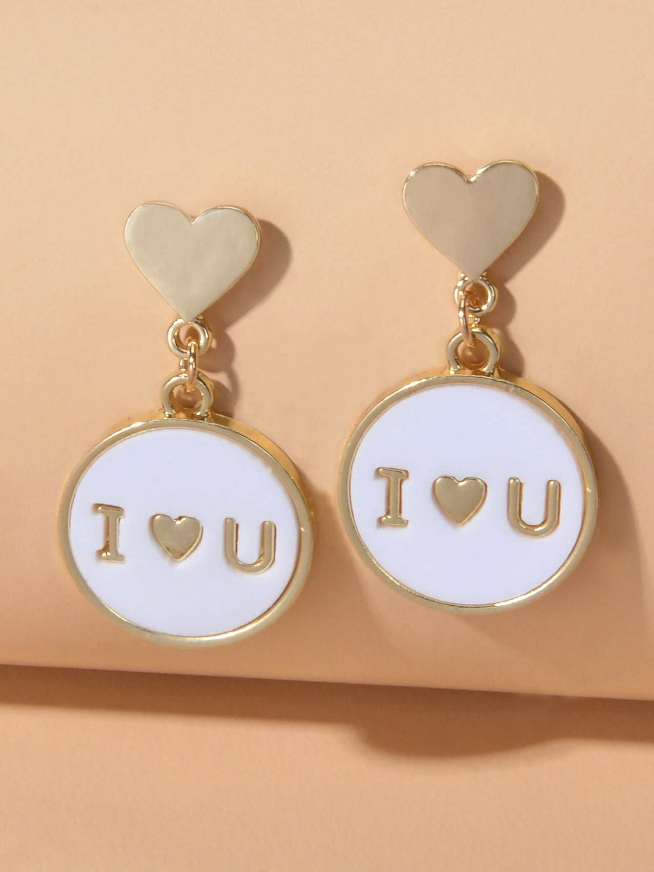 Ladies Jewellery Gold Heart I LOVE YOU Round Dangle Earrings Women