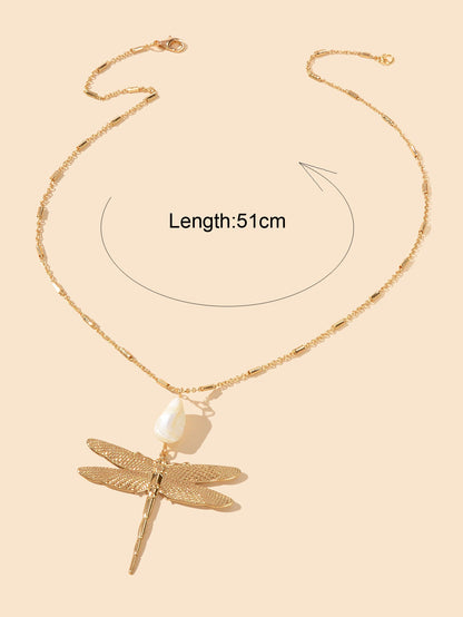 Boho Chic Style Long Chain Shell Dragonfly Charm Trendy Necklace