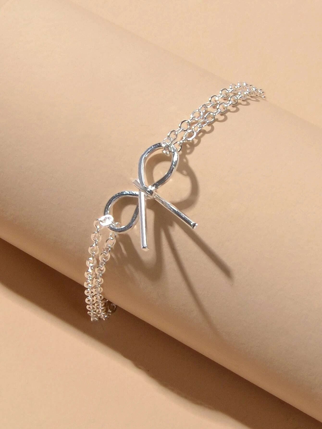 Minimalist Summer Gold Silver Bow Double Layer Chain Anklet Holiday