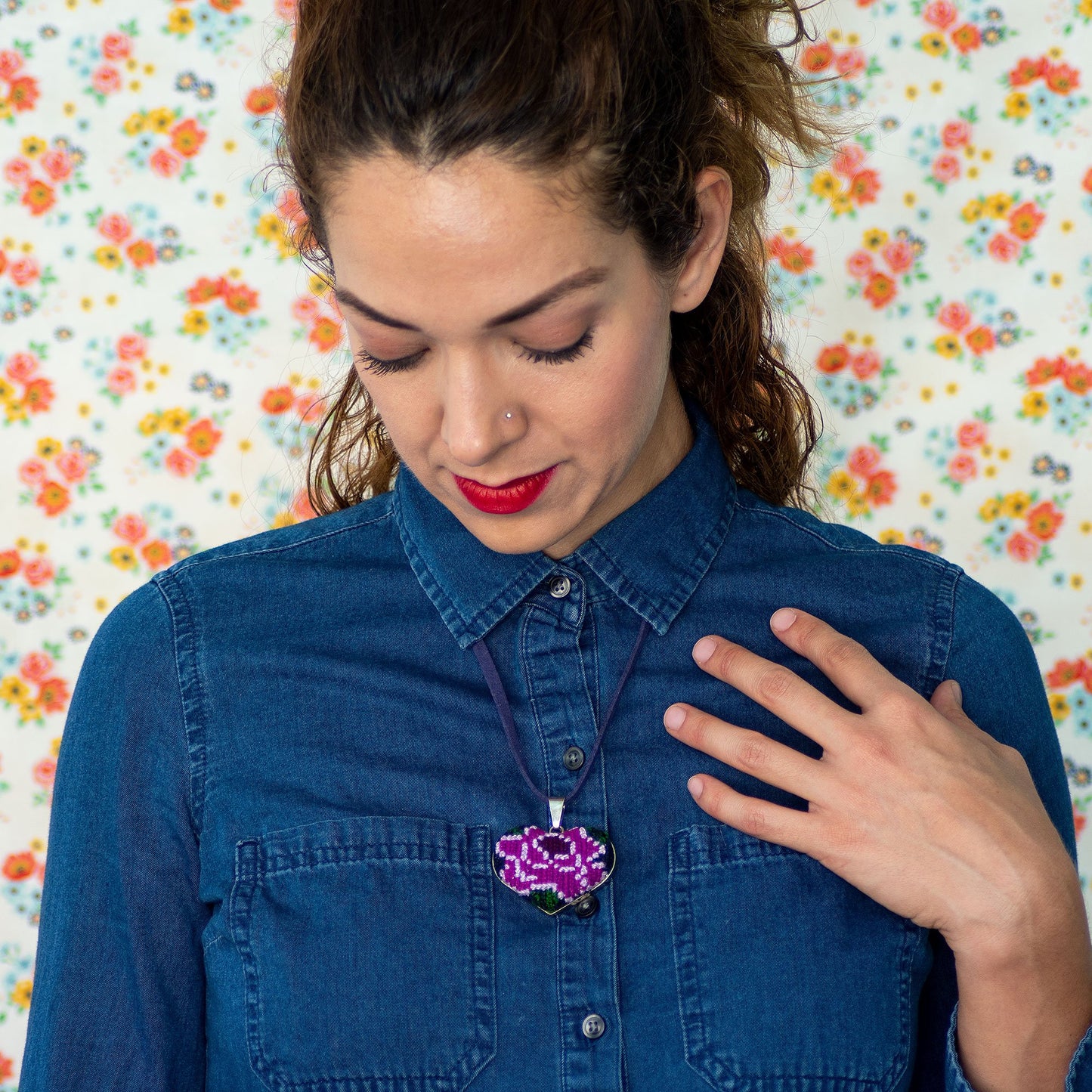 Ocosingo Heart Embroidered Necklace.