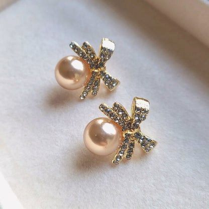 Faux Pearl Stud Light Pink Earrings