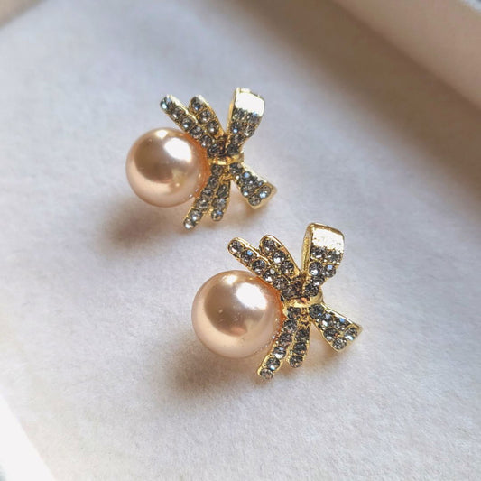 Faux Pearl Stud Light Pink Earrings