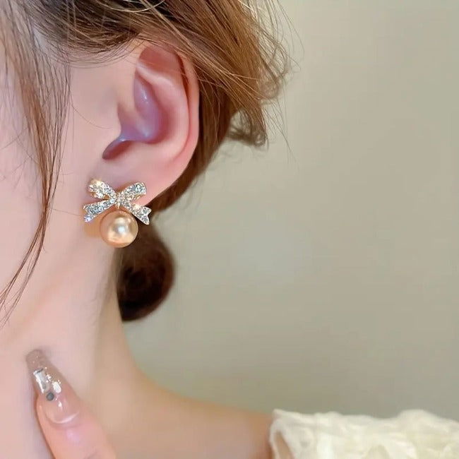 Faux Pearl Stud Light Pink Earrings