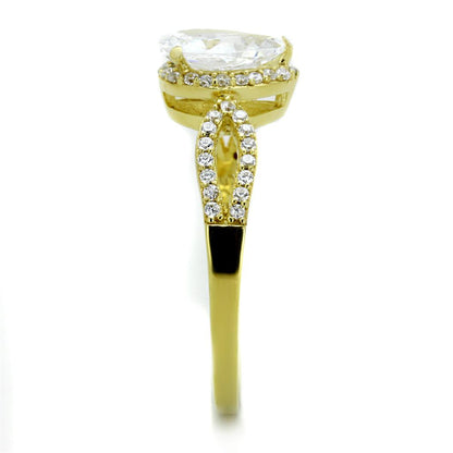 Gold 925 Sterling Silver Ring with AAA Grade CZ  in Clear