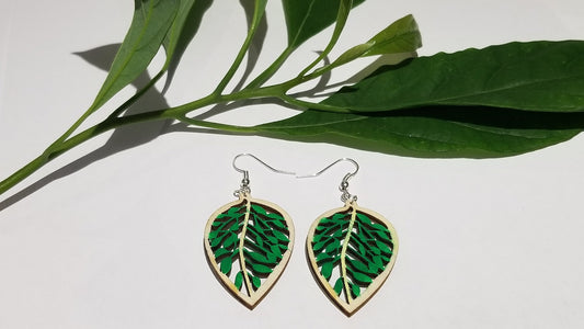 Statement wooden leaf earring