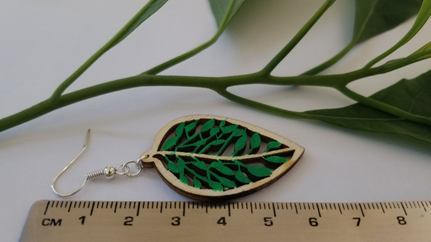Statement wooden leaf earring
