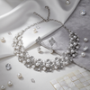 Bridal Wedding Crystal Pearl Fashion Necklace Earrings Jewelry Set