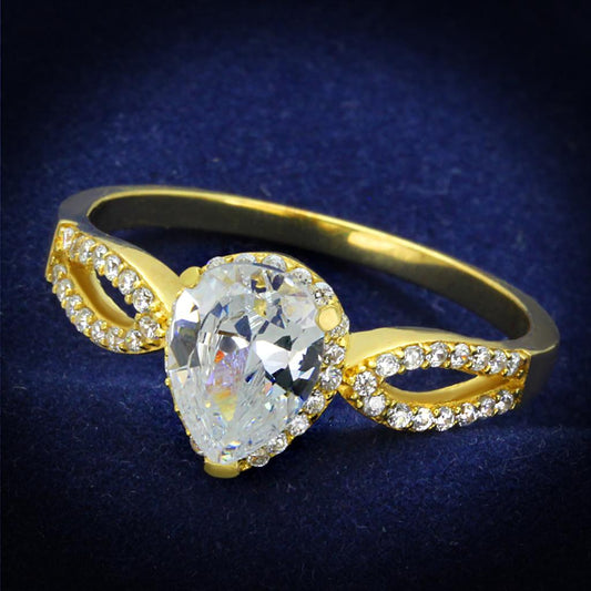 Gold 925 Sterling Silver Ring with AAA Grade CZ  in Clear